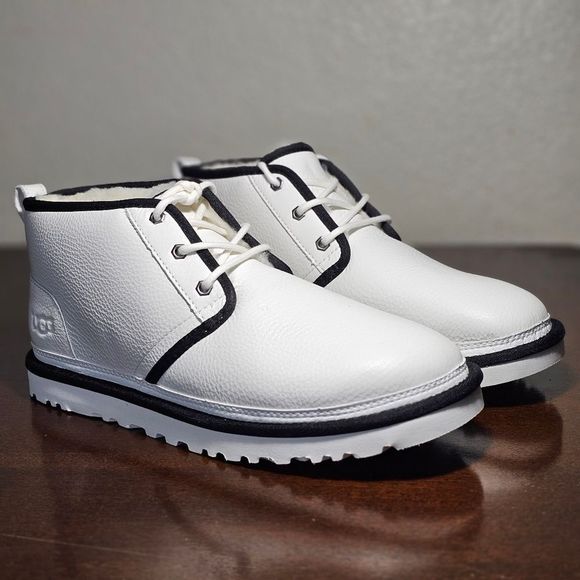 UGG Neumel Leather Chukka Boots Men\'s 8 White Black Wool Lined 1133777 Plush New main image 12